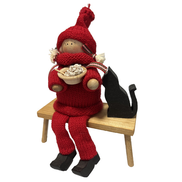 Vtg Swedish Tomte Figurine Collectible Handmade Christmas Girl Porridge Cat - Picture 2 of 5